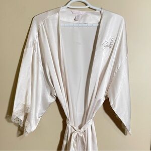 Victoria's Secret Satin Bride Wedding Kimono Robe - Ivory with Lace Trim